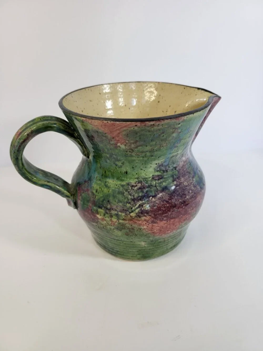 Malsnee Art Pottery‎ Dragonfly Pitcher, Signed Georgia Folk Art Stoneware Vase